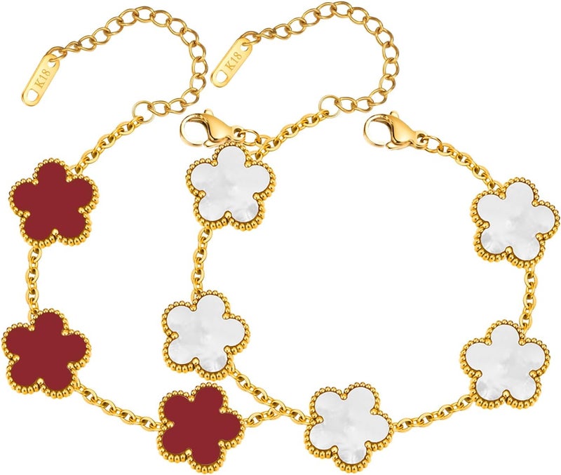 MPRAINBOW Women Gold Bracelets Jewelry Set - 18K Gold Plated Floral Bracelets,Stainless Steel Charm Bracelet Non-Tarnish,Adjustable lucky Chain Set Trendy Gift,Christmas Valentines Birthday Gifts for Girlfriend - Image 1